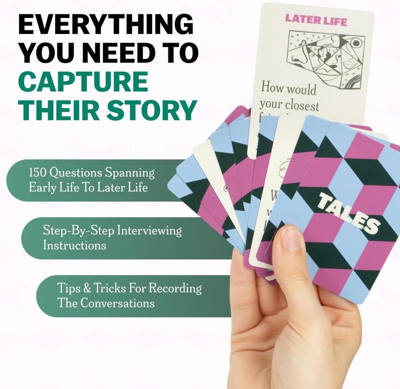 Tales 150 Life Story Interview Kit, Conversation Cards, for Grandparents, Parents, Families, Adults, Game Night, Road Trips, Dinner Table, Getting to Know You (New Edition) - Image 3