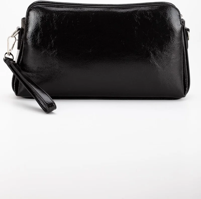 Dilimler Ayakkabı Women's Clutch Wallet Bag Black Patent Leather 3 Compartments Long Short Strap