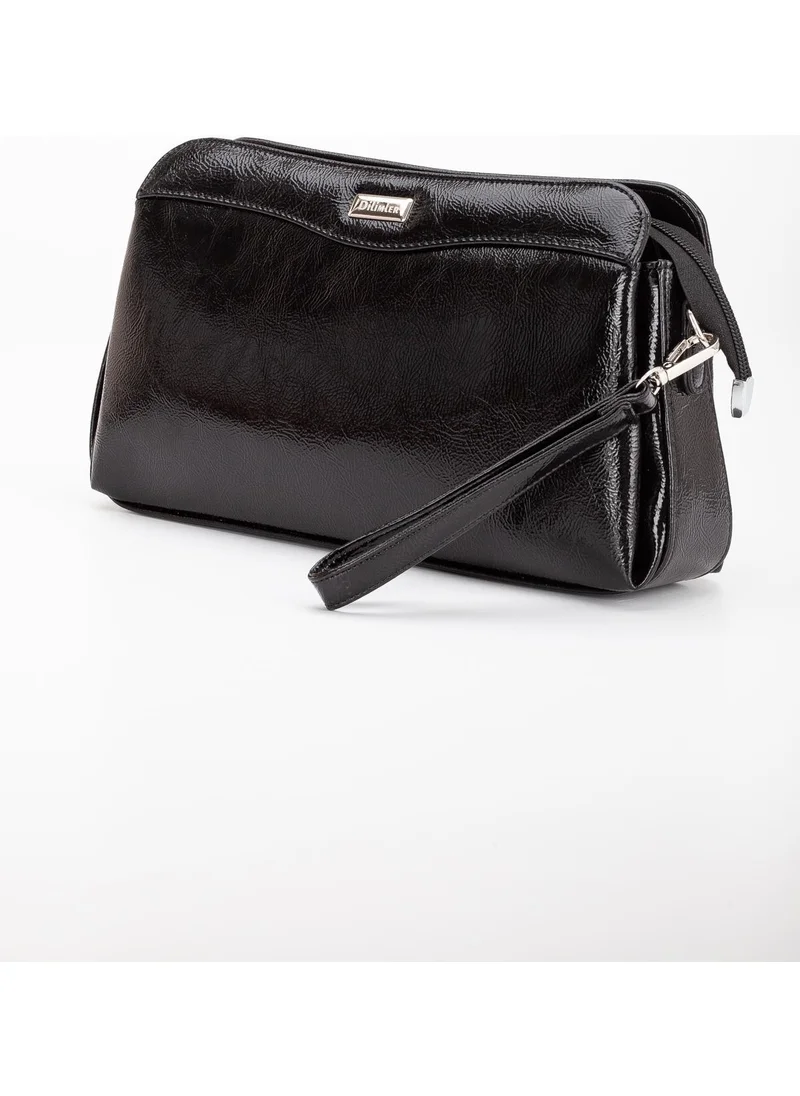 Dilimler Ayakkabı Women's Clutch Wallet Bag Black Patent Leather 3 Compartments Long Short Strap