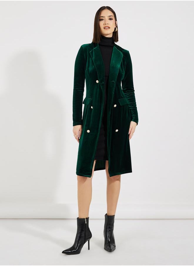 Styli Notch Lapel Double Breasted Velvet Mini Dress  - Image 3