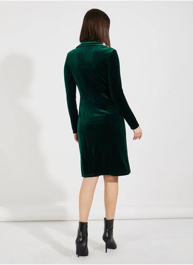 Styli Notch Lapel Double Breasted Velvet Mini Dress  - Image 5