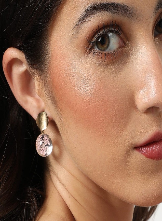 SOHI Gold Plated Designer Stone Drop Earring for Women & Girls, Gold and Pink , jewellery for women , light weight earrings for women , Push Closure , modern , statement , trendy , gold plated , artificial earrings for women , western earrings - Image 3