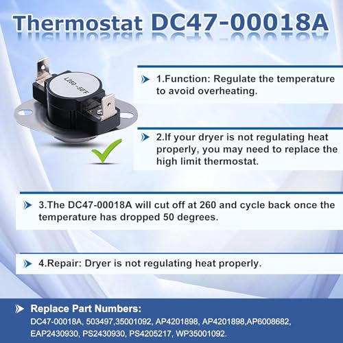 Azdele DC47-00016A Dryer Thermal Fuse Kit for Samsung DC47-00016A Thermal Fuse & DC96-00887A Thermostat & DC32-00007A Dryer Thermistor & DC47-00018A Thermostat Compatible with Samsung lg Kenmore Dryers - Image 2
