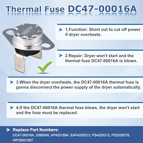 Azdele DC47-00016A Dryer Thermal Fuse Kit for Samsung DC47-00016A Thermal Fuse & DC96-00887A Thermostat & DC32-00007A Dryer Thermistor & DC47-00018A Thermostat Compatible with Samsung lg Kenmore Dryers - Image 5