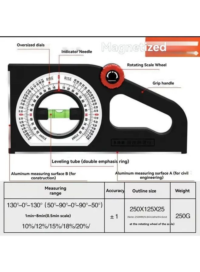 Magnetic Multi Function Inclinometer Heavy Duty Angle Meter 0 90 Degrees Portable - Image 1