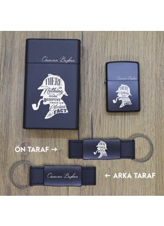 Ada Lazer Personalized Sherlock Holmes Metal Cigarette Box, Zippo Lighter and Keychain Set  - Image 2