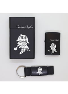 Ada Lazer Personalized Sherlock Holmes Metal Cigarette Box, Zippo Lighter and Keychain Set  - Image 1