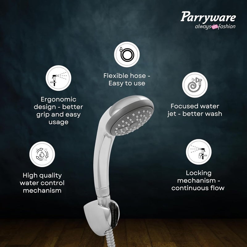 Parryware دش يدوي بتدفق واحد من النحاس T9902A1 مع خرطوم وقابض (فضي) - Image 5