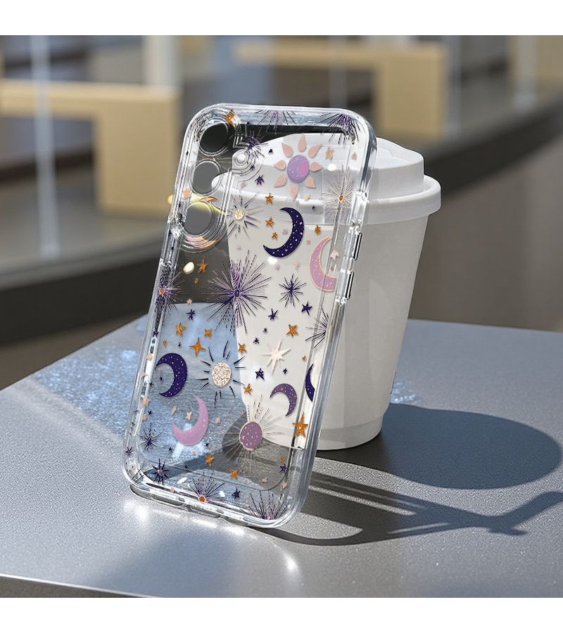 Transparent Creative Galaxy Moon Star Pattern Phone Case For Samsung A33 M01s - Image 1