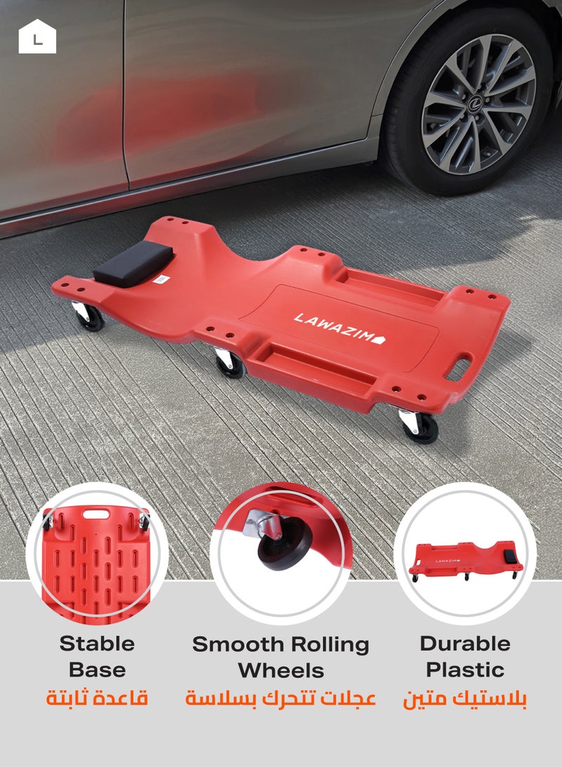 LAWAZIM Car Plastic Creeper -40inch- Mechanic Garage Creeper with Sponge-Cushioned Headrest, Smooth-Rolling Wheels, Dual Tool Trays, and Carrying Handle - Ideal for Automotive Maintenance and Repairs - Image 4