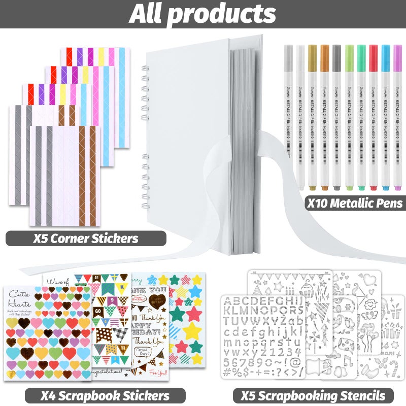 Gotideal 80 Pages Scrapbook Album with 10 Metallic Markers, Craft Paper Photo Album for Wedding and Anniversary, Family DIY Scrapbook Accessories with Scrapbooking Stickers Corners(White)â€¦ - Image 2