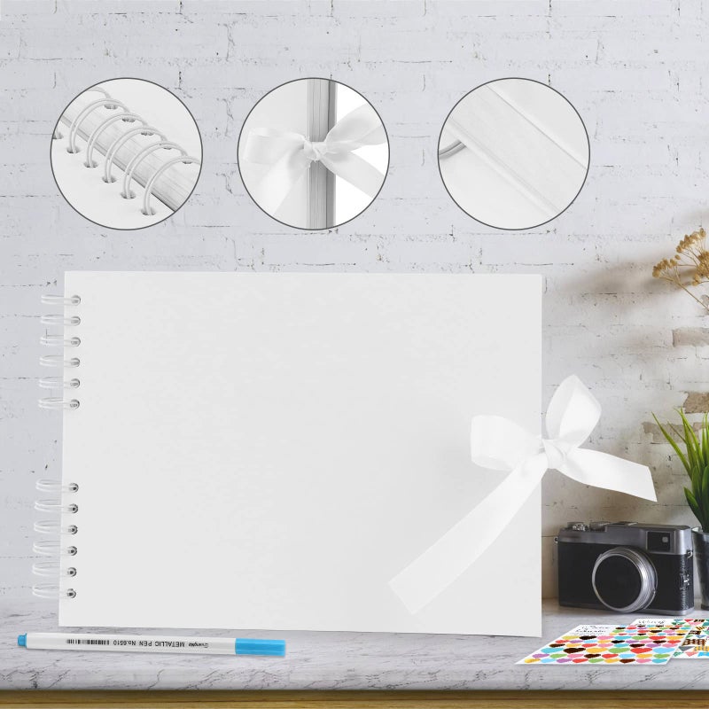 Gotideal 80 Pages Scrapbook Album with 10 Metallic Markers, Craft Paper Photo Album for Wedding and Anniversary, Family DIY Scrapbook Accessories with Scrapbooking Stickers Corners(White)â€¦ - Image 4