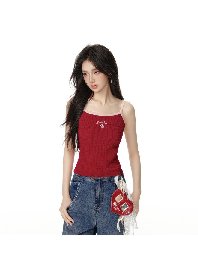 EPTISON Knitted Vest Women 2025 Summer New Retro Sweet Short Fitted Strawberry Embroidery Design Sleeveless Top - Image 3