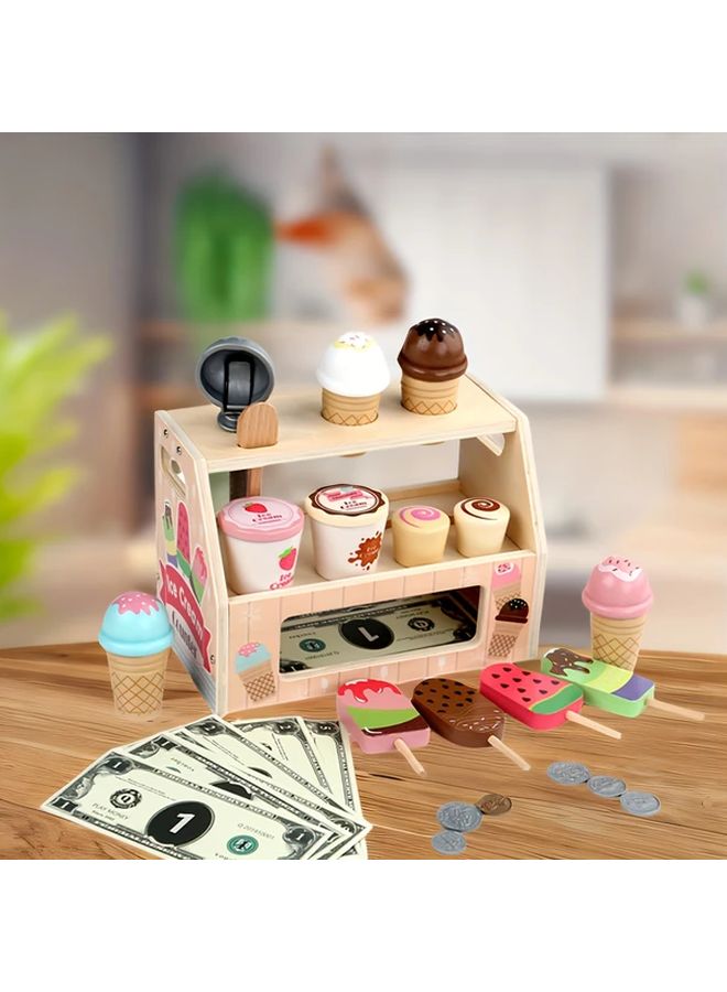 Wooden Ice Cream Toy Pretend Play Shop For Kids Birthday Gift Party Supplies - Image 3