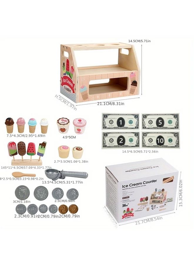 Wooden Ice Cream Toy Pretend Play Shop For Kids Birthday Gift Party Supplies - Image 2