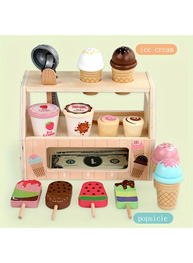 Wooden Ice Cream Toy Pretend Play Shop For Kids Birthday Gift Party Supplies - Image 4