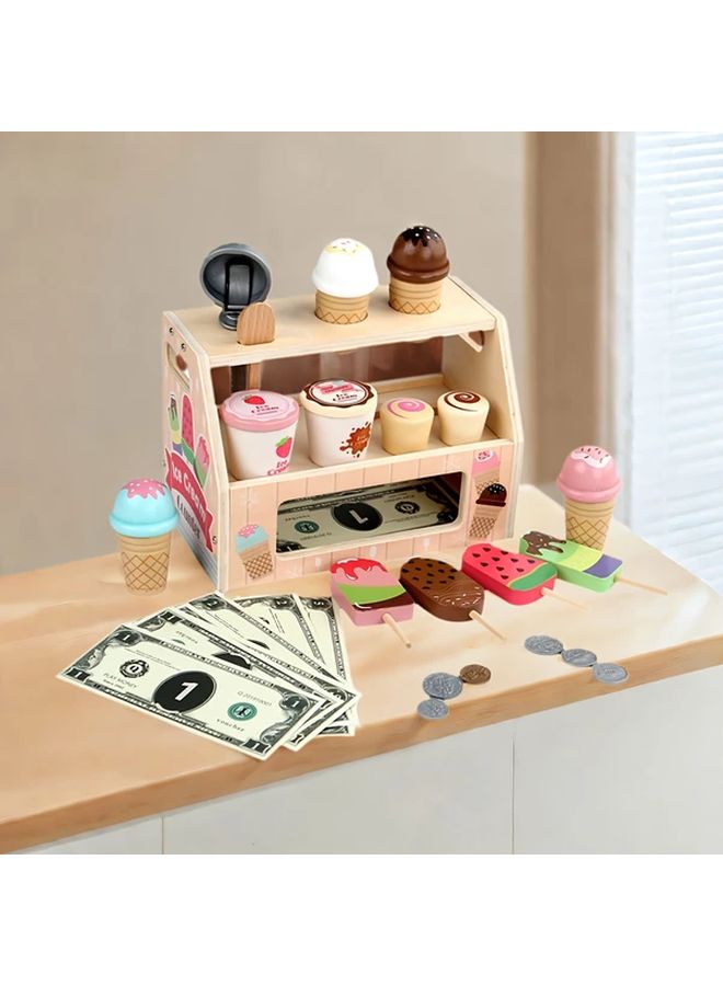 Wooden Ice Cream Toy Pretend Play Shop For Kids Birthday Gift Party Supplies - Image 1