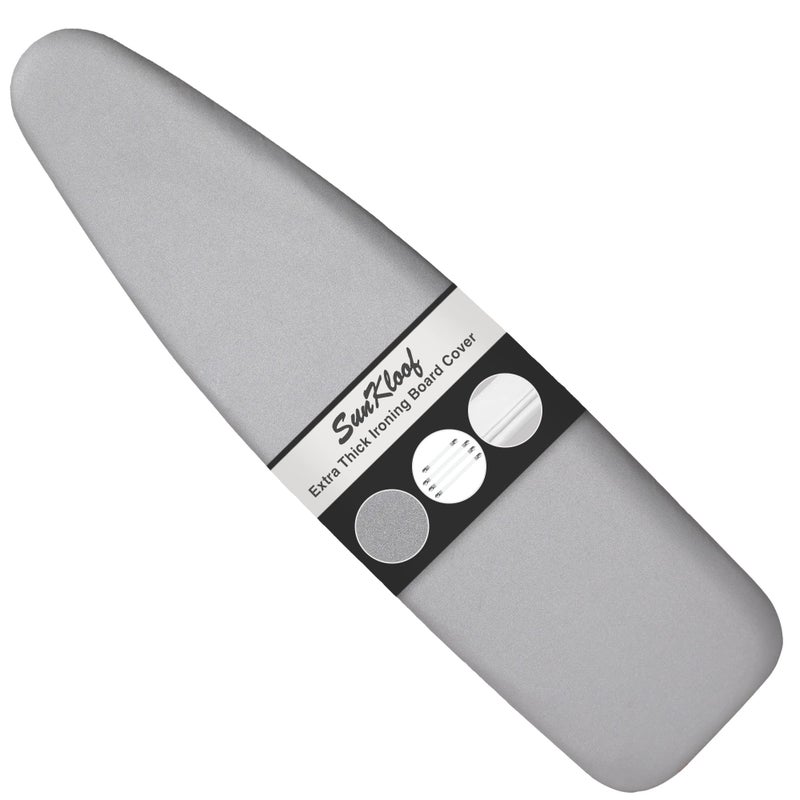 SUNKLOOF Extra Thick Ironing Board Cover and Pad, Resist Scorching and Staining, 15x54 Reflective Silicone Iron Board Cover With Padding, Elastic Edges, 4 Fasteners, Large Protective Scorch Mesh Cloth Silicone Gray - Image 1