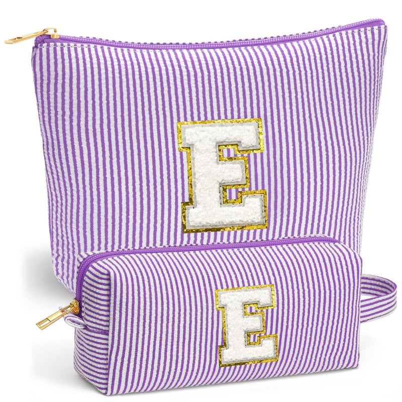 Fohufo Initial Makeup Bag Set Cute Purple Stuff for Women Makeup Pouch Cosmetic Bag Small Makeup Bag for Purse Travel Essentials Toiletry Bag for Women Birthday Gifts Purple Letter E - Image 2