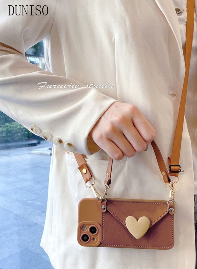 DUNISO iPhone 14 Leather Wallet Case Card Holder Protective Cover with Hand and Crossbody Strap Anti-fall Anti-fingerprint Phone Cover for Apple 14 5G Phone case Brown - Image 5