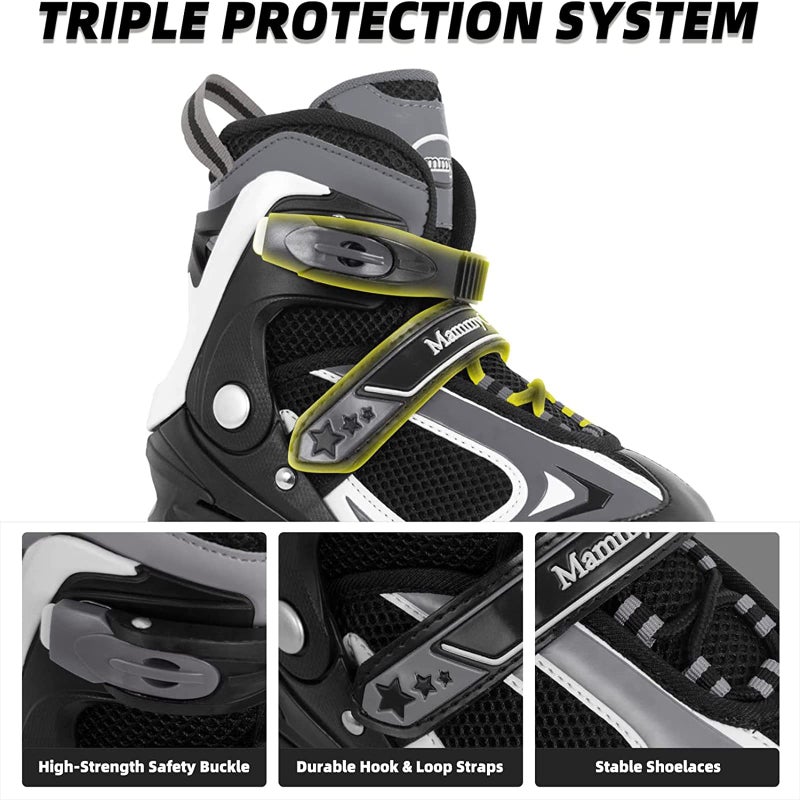 MammyGol Adjustable Inline Skates for Kids Youth with Light up Wheels,Illuminating Beginner Black Roller Skates for Boys Size 5-8 - Image 2
