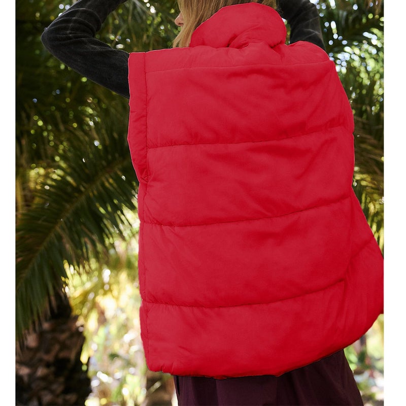 Songling Womens Oversized Puffer Vest Stand Collar Full Zip Sleeveless Bubble Puffer Vest Quilted Padded Warm Coat Outwear (Red,M) - Image 5