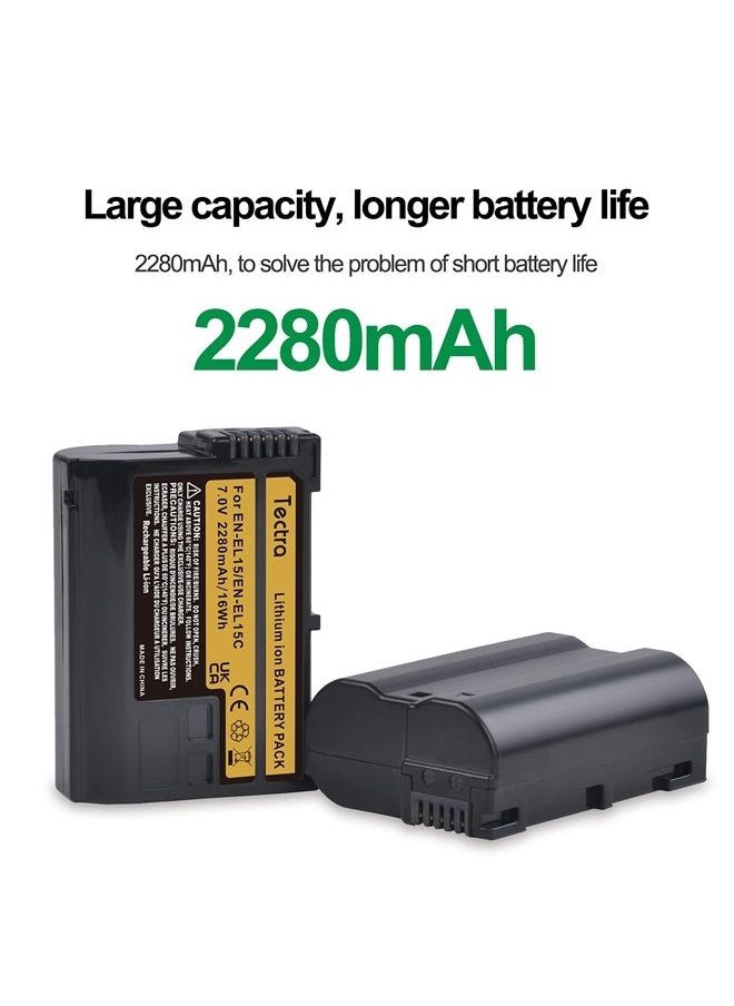 Tectra - 2-Pack EN-EL15C EN-EL15 Battery with Battery Storage Box for Nikon Z5, Z6, Z6 II, Z7, Z7II, D780, D850, D500, D600, D610, D750, D800, D810, D7100, D7200 - Image 1