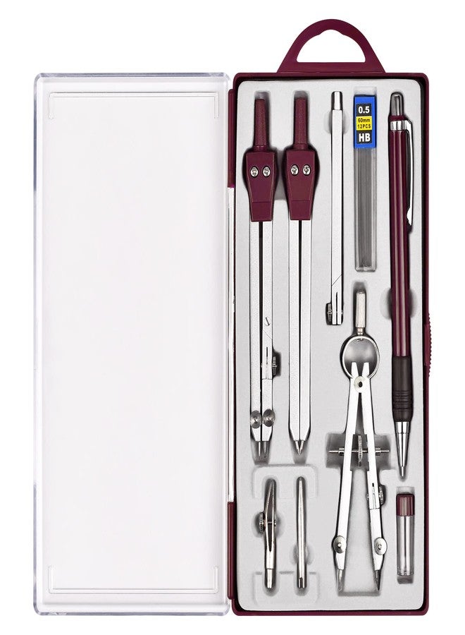 Unjoo 9Pcs Precision Geometry Set Metal Compass, Geometry Tool Tool Set with Shatterproof Storage Box, Circle Drafting Tool and Architecture, Drafting Kits for Engineers Students (Brown) - Image 1