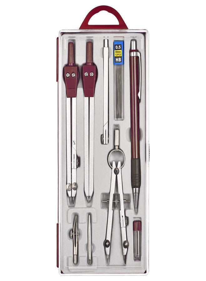 Unjoo 9Pcs Precision Geometry Set Metal Compass, Geometry Tool Tool Set with Shatterproof Storage Box, Circle Drafting Tool and Architecture, Drafting Kits for Engineers Students (Brown) - Image 2