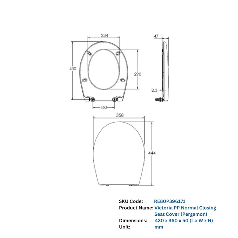 Parryware Roca Victoria Polypropylene PP Regular Close Seat Cover for toilets Colour Pergamon Similar to Ivory U Shaped Universal Seat Cover NO SOFT CLOSE For bathroom fixtures  - Image 3