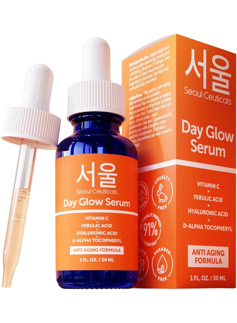 seoulceuticals Korean Skin Care 20% Vitamin C Hyaluronic Acid Serum + CE Ferulic Acid - Potent Anti Aging Vit C, Anti Wrinkle K Beauty Skincare 1oz - Image 1