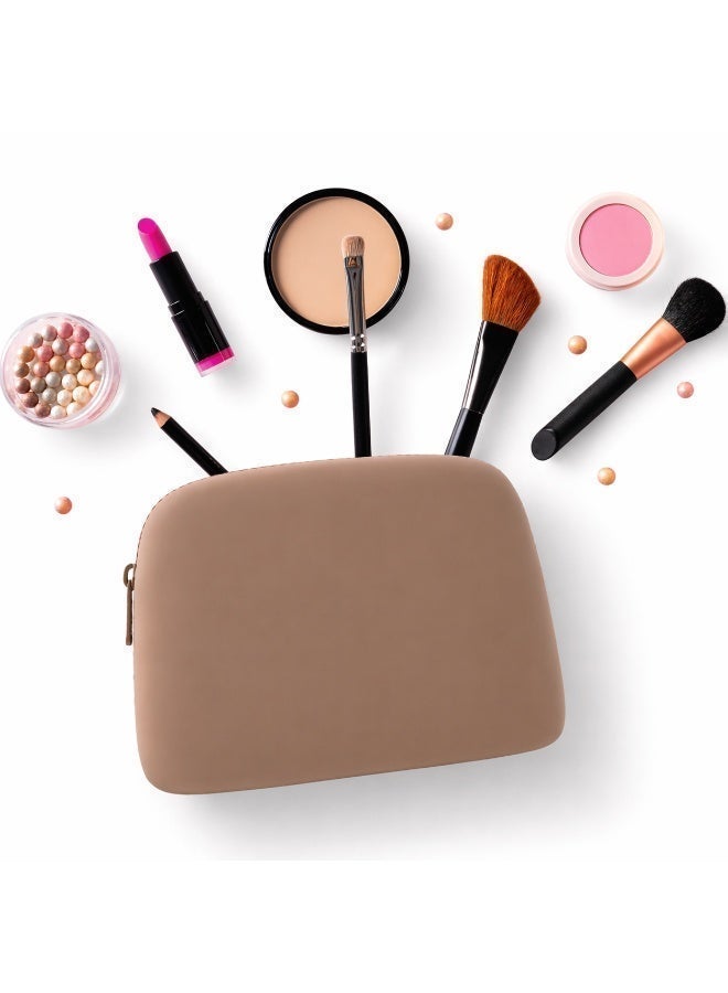 Silicone Waterproof Makeup Bag – Large Travel Cosmetic Pouch (Brown) - Image 1