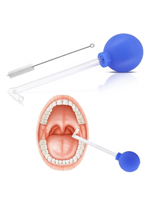 Tonsil Stone Remover 2 Set，Manual Style Mouth Cleaner，Vacuum Tonsil Stone Cupping Tool（Blue spherical right-angle tube + brush）