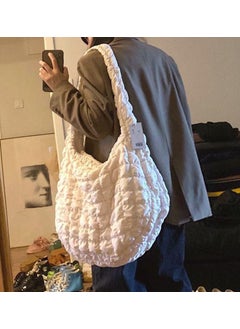 COS Cloud Pattern Large Capacity Dumpling Shape Tote Bag New Summer 2024 Niche Design Foldable Down Pleated Handbag beige white
