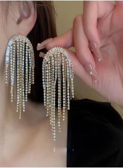 General 925 Silver Hypoallergenic/14K Alloy Inlaid Zircon Tassel Pendant Earrings  - Image 1