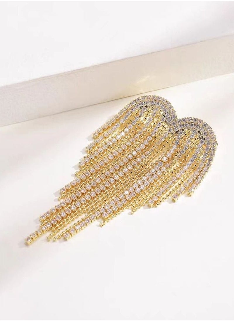 General 925 Silver Hypoallergenic/14K Alloy Inlaid Zircon Tassel Pendant Earrings  - Image 3