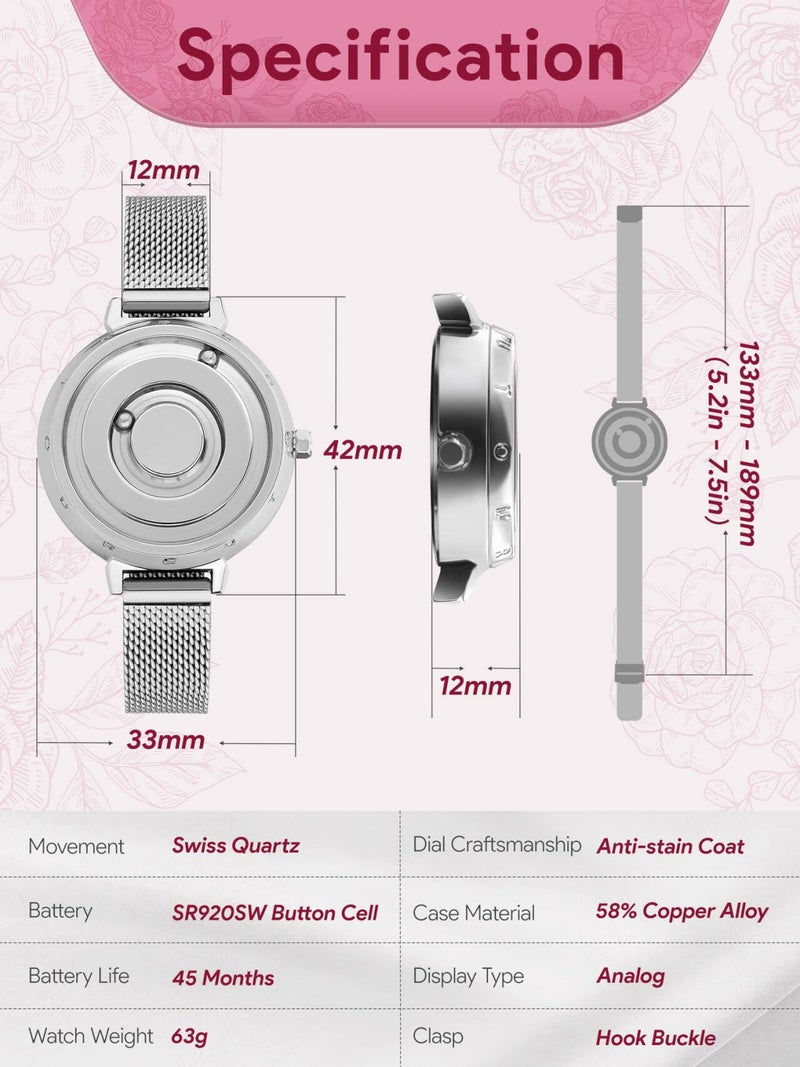 EUTOUR Ladies Watches Watches for Women Magnetic Watches Wrist Watch Stainless Steel Mesh Strap 36mm-Sliver - Image 3