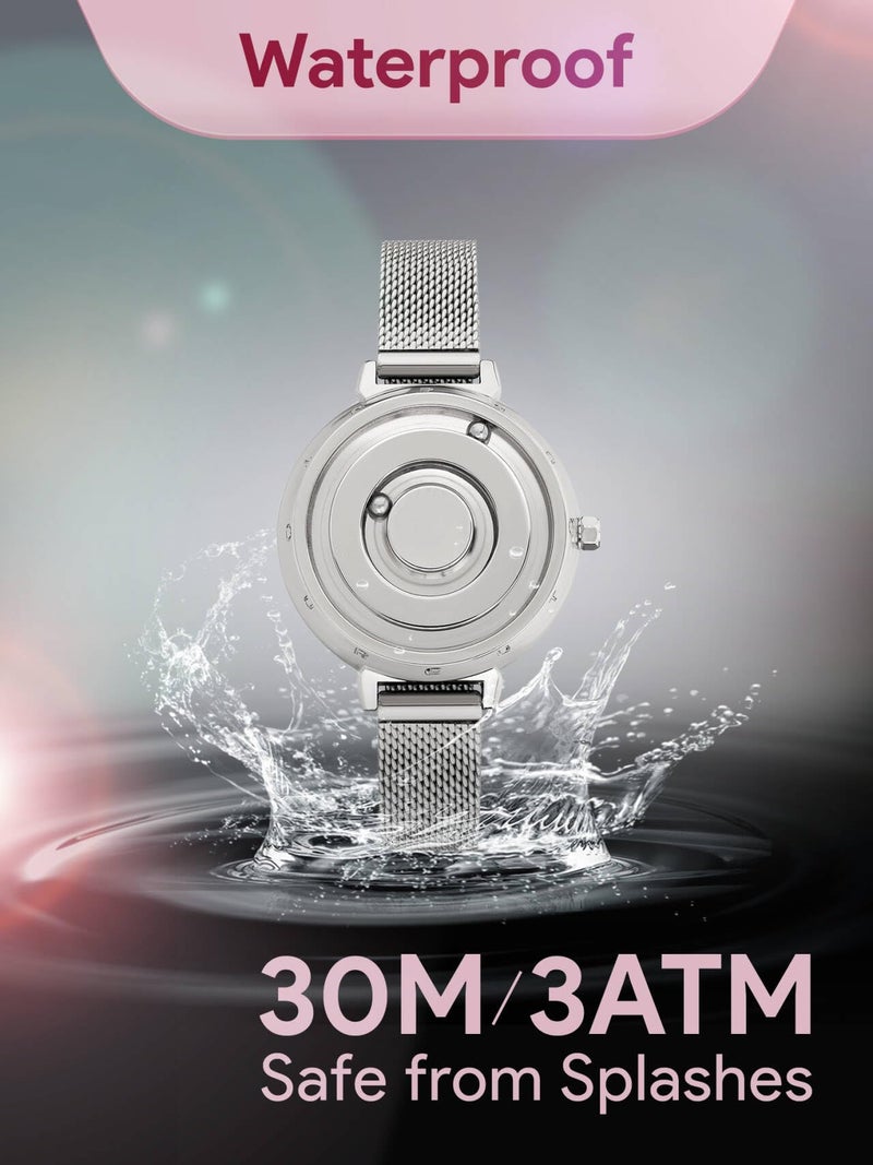 EUTOUR Ladies Watches Watches for Women Magnetic Watches Wrist Watch Stainless Steel Mesh Strap 36mm-Sliver - Image 5