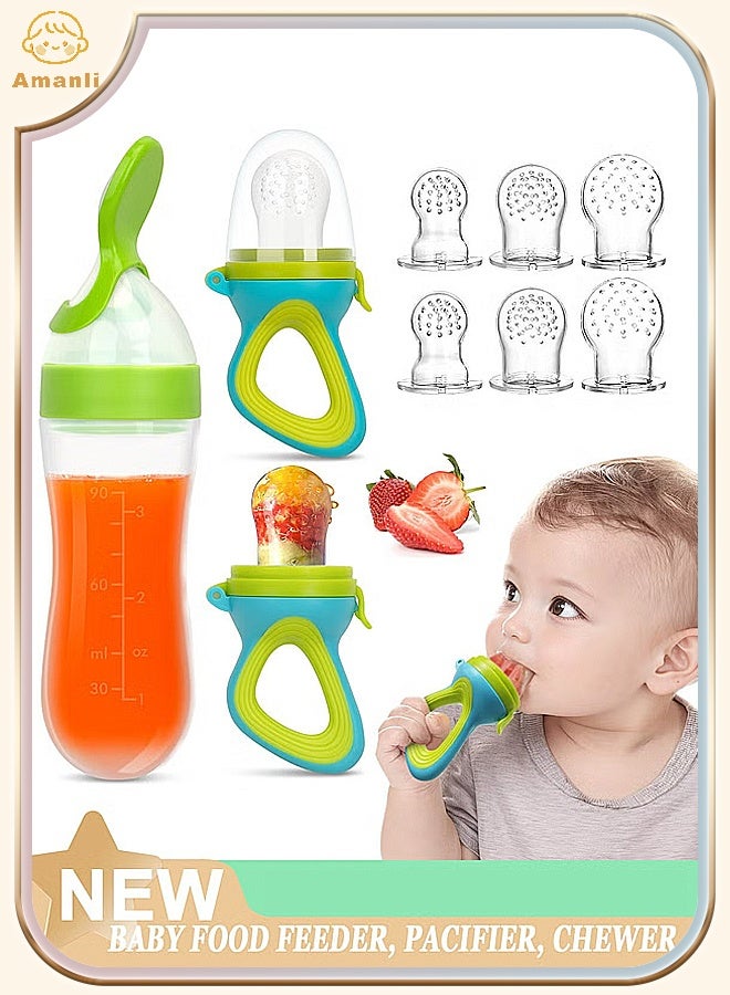 Amanli Baby Food Feeder, 2 Pack Baby Fruit Feeder Pacifier Fresh Food Feeder with 3 Sizes Silicone Pouches,1 Baby Feeding Spoons for Toddlers Infant - Image 1