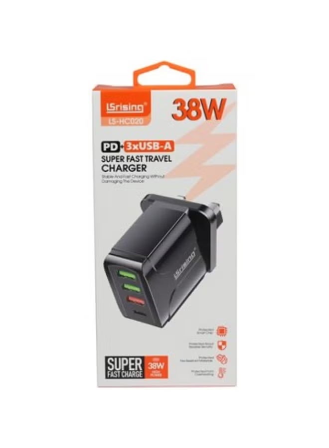 Green Tiger 38W Fast Travel Charger – PD + 3 USB Ports