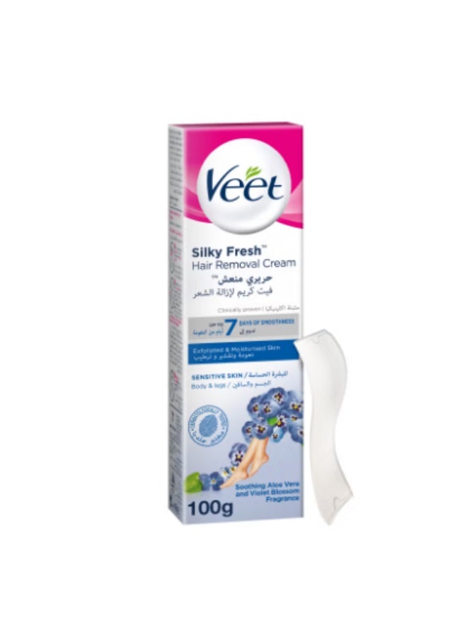 Veet Soothing Aloe Vera And Violet Blossom Silky Fresh Hair Removal Body And Legs Cream For Sensitive Skin 100.0grams