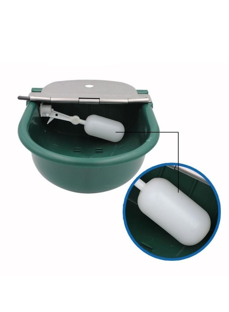 Bowl Drinker for Cattle Horse Cow Goat with Stainless Steel Lid and Plastic Bowl, 4 Liter Capacity