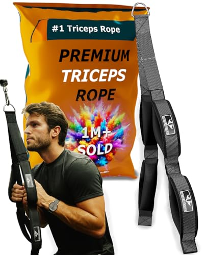 VIKINGSTRENGTH Patented Tricep Rope Cable Attachment Enhanced Length for Maximum Muscle Engagement Comfortable AntiSlip Grip Versatile for All Cable Machines VStrength Workout App - Image 1