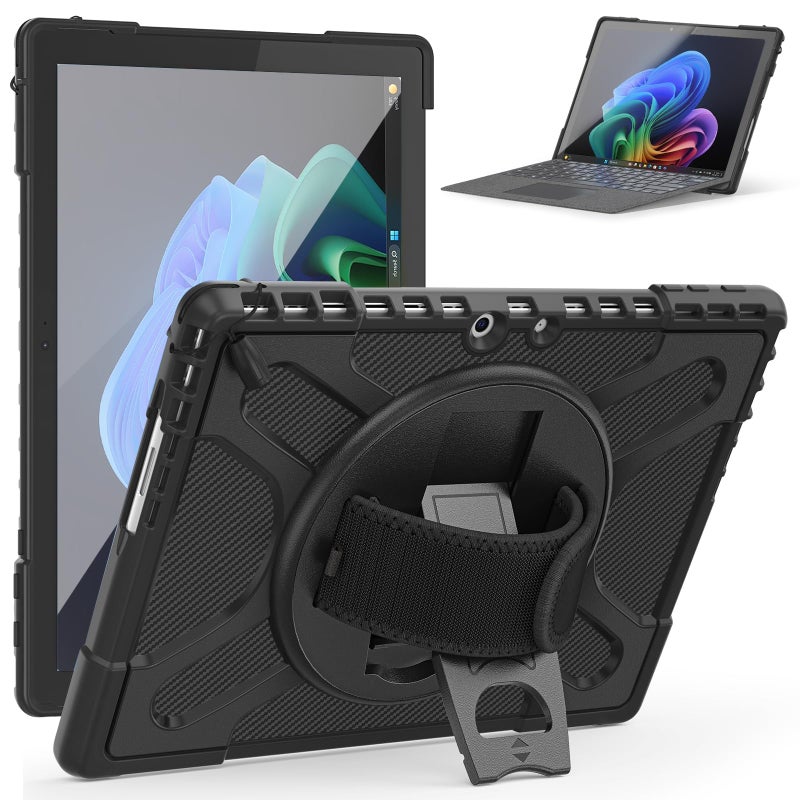 Junfire Protective Case for Microsoft Surface Pro 11/Pro 10/Pro 9, Shockproof Rugged Case 13 inch with 360Â°Rotatable Kickstand/Hand Strap/Stylus Holder, Compatible with Type Cover Keyboard-Black - Image 1
