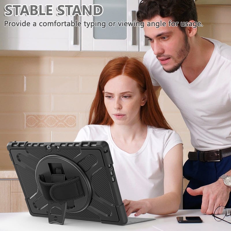 Junfire Protective Case for Microsoft Surface Pro 11/Pro 10/Pro 9, Shockproof Rugged Case 13 inch with 360Â°Rotatable Kickstand/Hand Strap/Stylus Holder, Compatible with Type Cover Keyboard-Black - Image 3