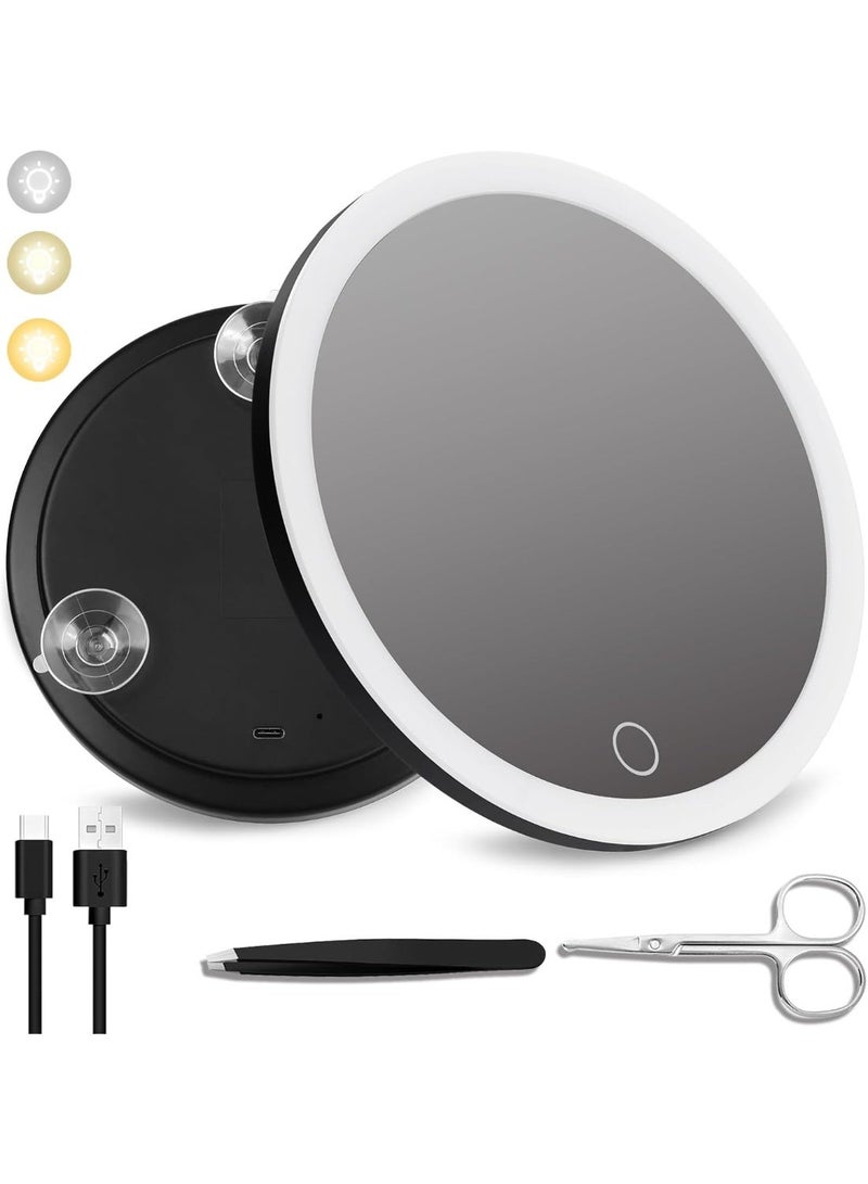 10x Magnifying Mirror with Light, 3 Color Modes Dimming 6'' Lighted 10x Magnified Mirror with 3 Suction Cups, Travel Magnifying Mirror 10x, High Magnification Makeup Mirror with Tweezers & Scissors - Image 5