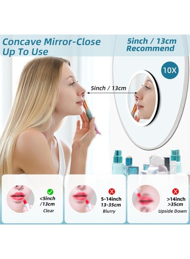 10x Magnifying Mirror with Light, 3 Color Modes Dimming 6'' Lighted 10x Magnified Mirror with 3 Suction Cups, Travel Magnifying Mirror 10x, High Magnification Makeup Mirror with Tweezers & Scissors - Image 4