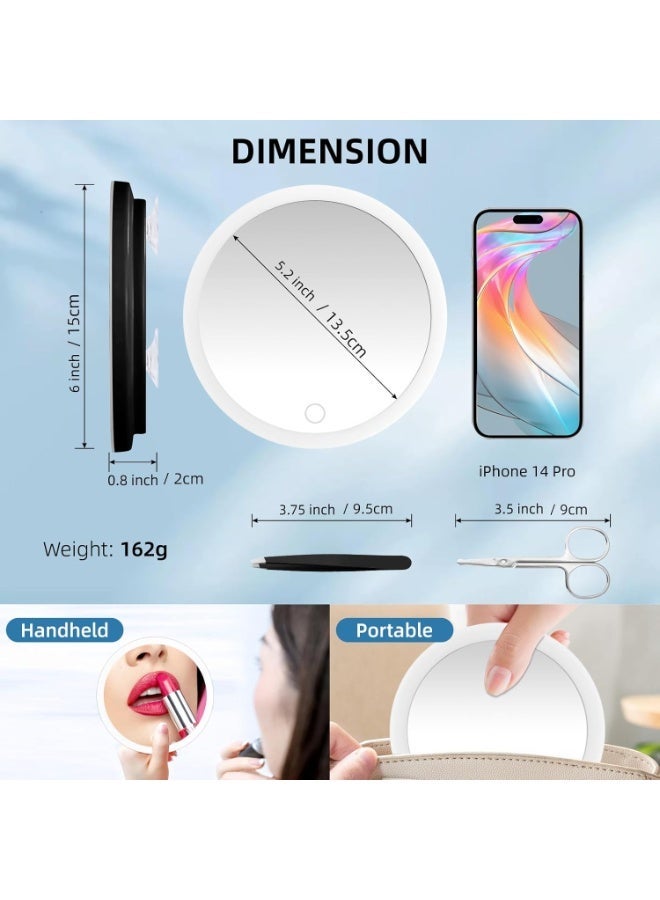 10x Magnifying Mirror with Light, 3 Color Modes Dimming 6'' Lighted 10x Magnified Mirror with 3 Suction Cups, Travel Magnifying Mirror 10x, High Magnification Makeup Mirror with Tweezers & Scissors - Image 2