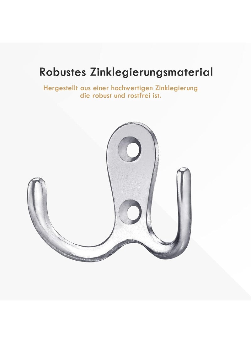 Mmmon 8 PCS Dual Coat Door Hooks Double ProngWall Mounted Hooks with 16 Pcs Screws forHanging Hat Tie Clothes Towel Metal Chrome Hanger for Bedroom BathroomKitchen Silver - Image 3