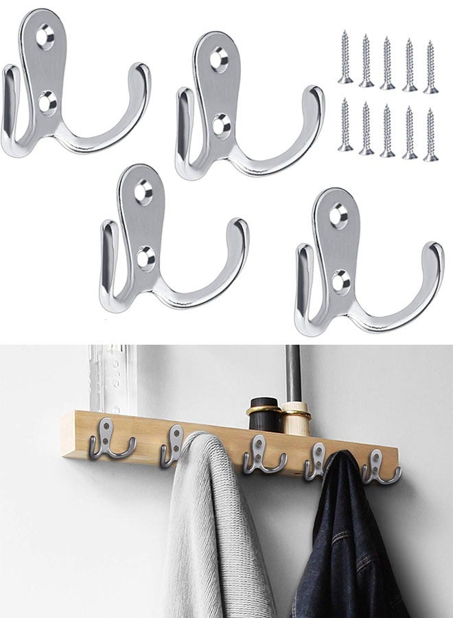 Mmmon 8 PCS Dual Coat Door Hooks Double ProngWall Mounted Hooks with 16 Pcs Screws forHanging Hat Tie Clothes Towel Metal Chrome Hanger for Bedroom BathroomKitchen Silver - Image 1